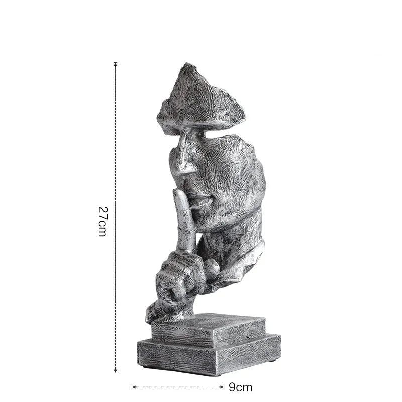 27cm Resin Silence is Golden Mask Statue Abstract Art Ornament Office Decoration