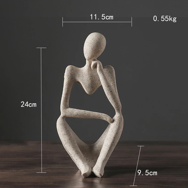 Nordic Abstract Sculpture Thinker Statue Resin Woman Figurine Office Home Decoration