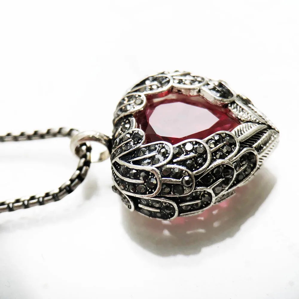 Red Winged Heart Pendant Necklace 925 Sterling Silver Fashion Jewellery Gift