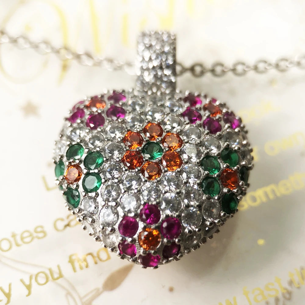 Heart Colourful Flower Necklace 925 Sterling Silver Romantic Jewellery Gift