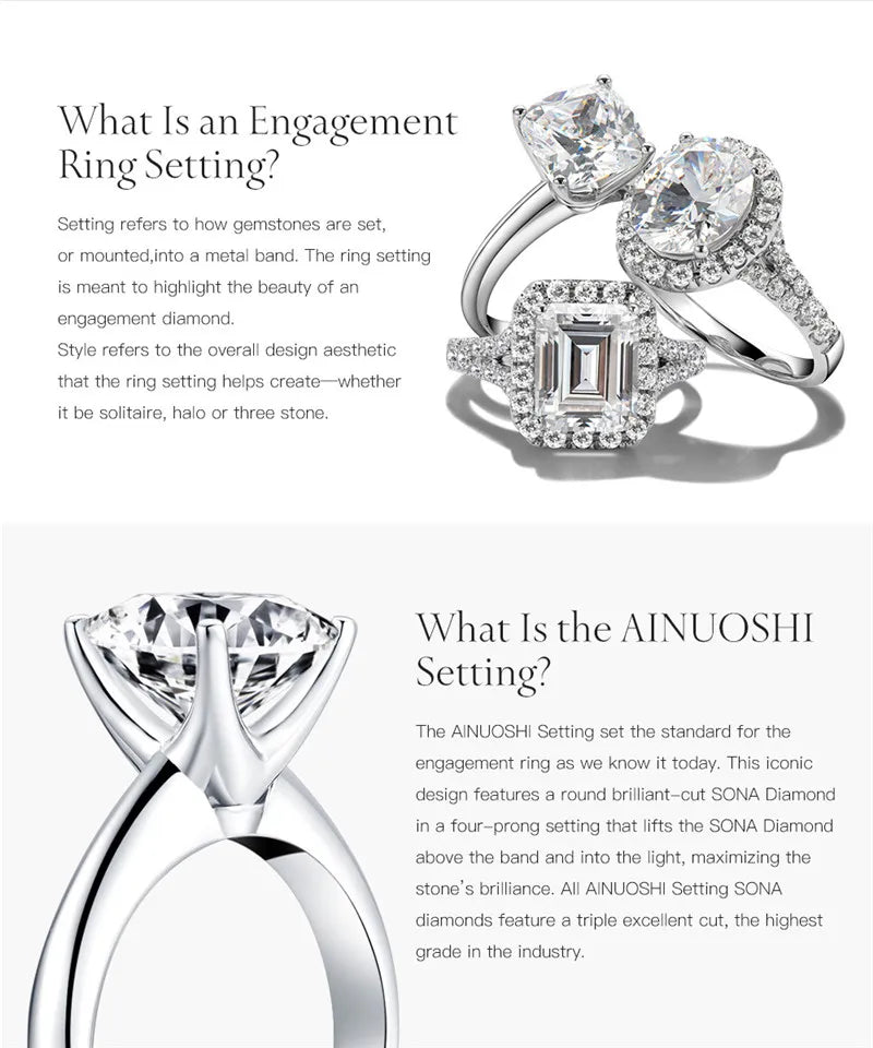 AINUOSHI Original 925 Sterling Silver Rings 3mm Bezel Setting Moissanite Diamond Ring For Women Eternity Finger Jewellery Gift