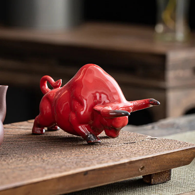 Ceramic Bull Figurines Cattle Ornaments Porcelain Animal Statue Office Desktop Decor