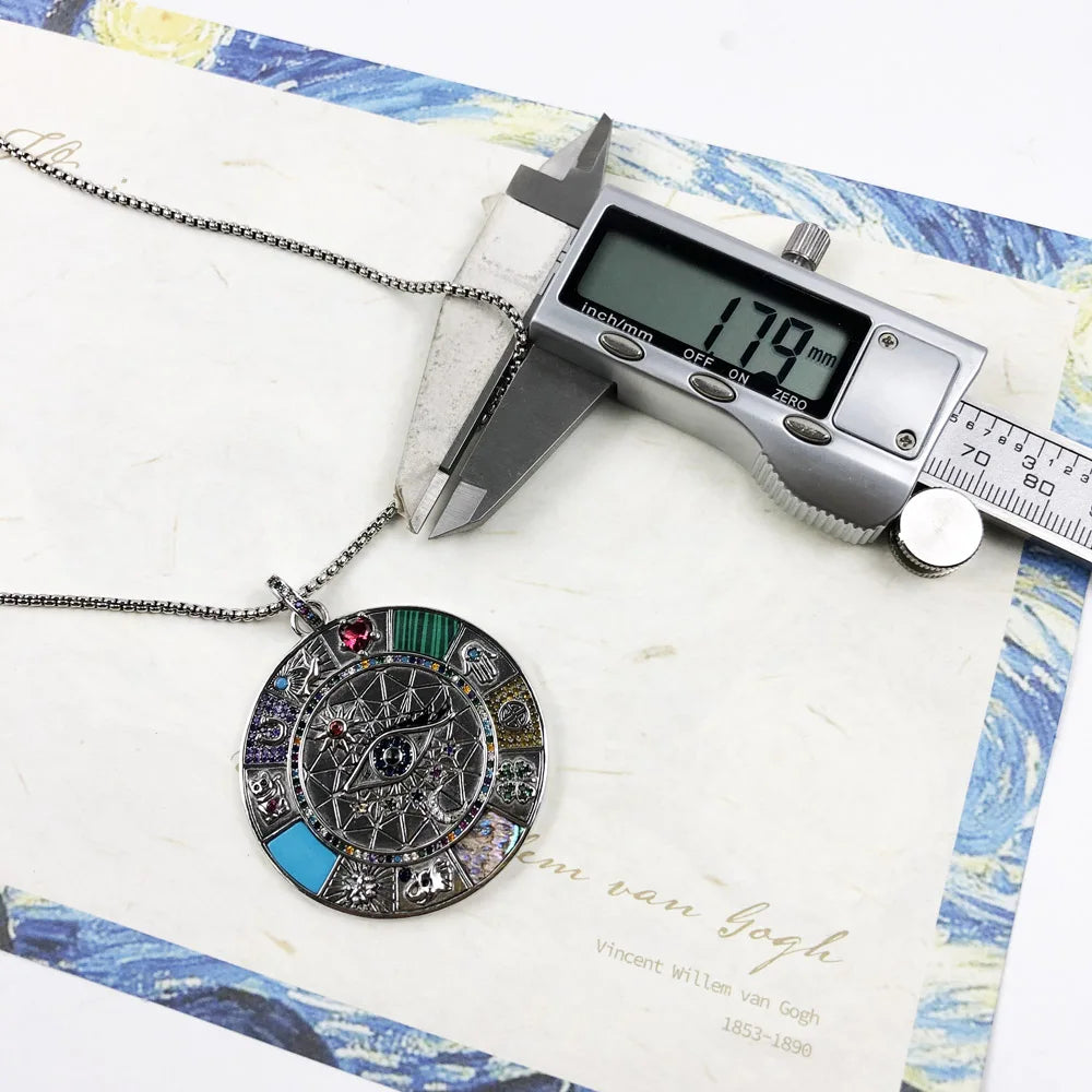 Magical Lucky Symbols Amulet Necklace Turquoise 925 Sterling Silver Gift
