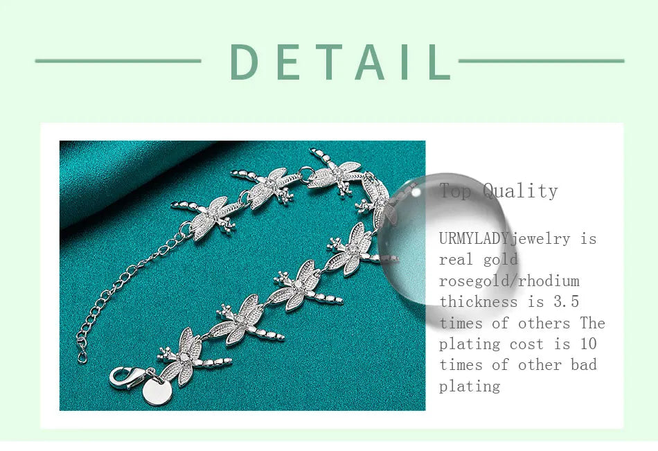 Dragonfly Chain Bracelet 925 Sterling Silver Women Wedding Party Jewellery