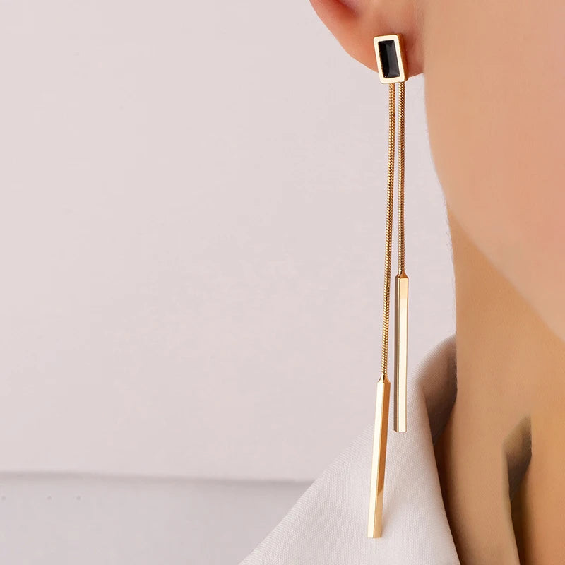 Vintage Long Tassel Geometric Square Drop Earrings Korean Thread