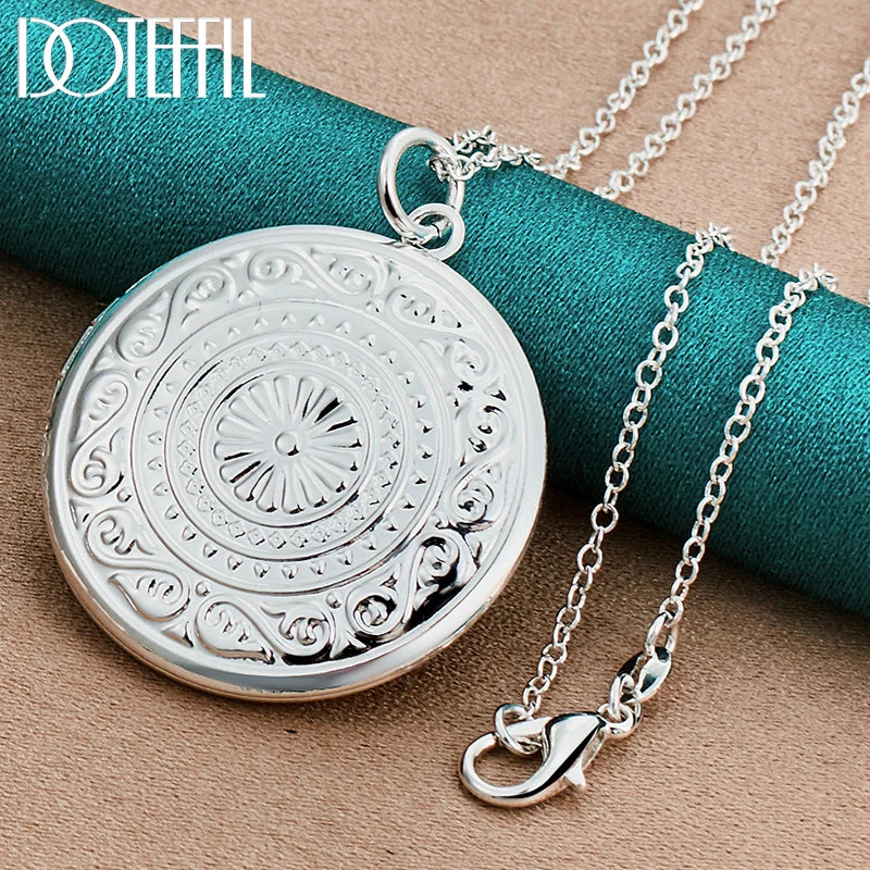 925 Sterling Silver Round Photo Frame Necklace Snake Chain 16 to 30 Inch