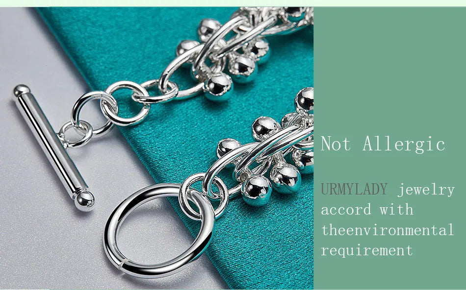 Solid Chain Beads Bracelet 925 Sterling Silver Women Wedding Fashion Jewellery