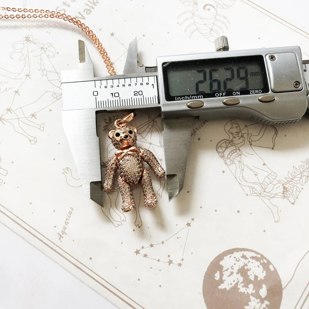 Rose Gold Teddy Bear Necklace 925 Sterling Silver Cute Fine Jewellery Gift