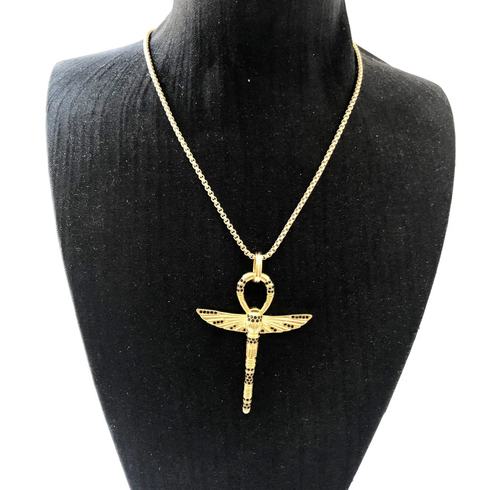 Ankh Cross of Life Scarab Necklace 925 Sterling Silver Fine Jewellery Gift