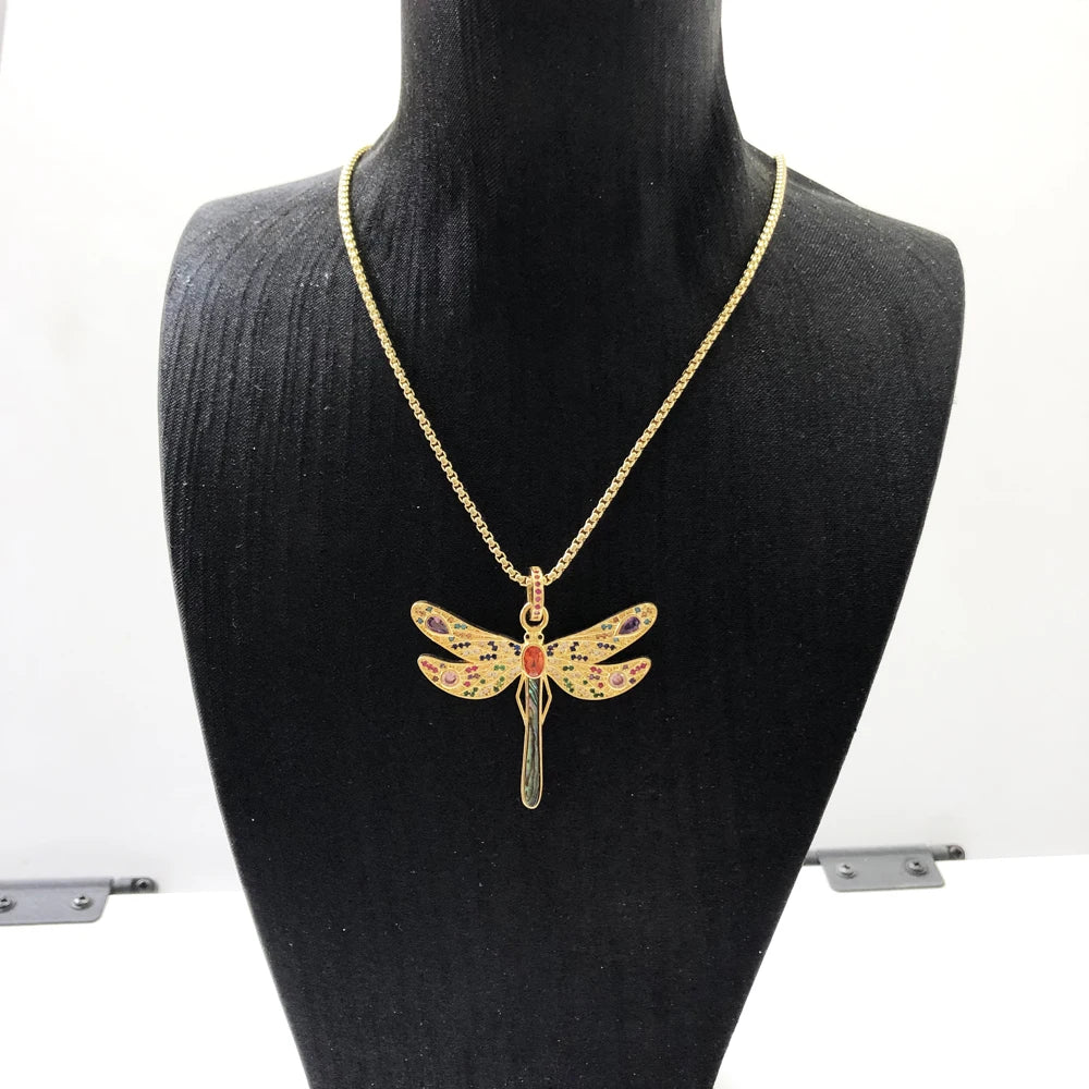Golden Dragonfly Necklace 925 Sterling Silver Fine Jewellery Women's Gift
