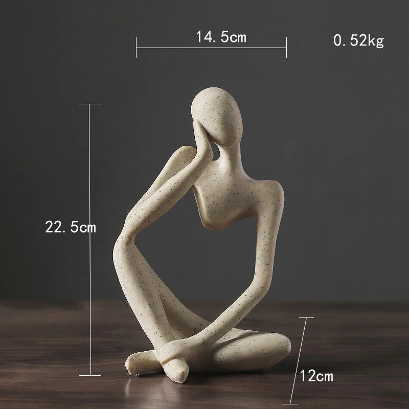 Nordic Abstract Sculpture Thinker Statue Resin Woman Figurine Office Home Decoration