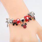 Mickey Minnie Charm Bracelet Red Crystal Bead Bangle Women Girl DIY Gift