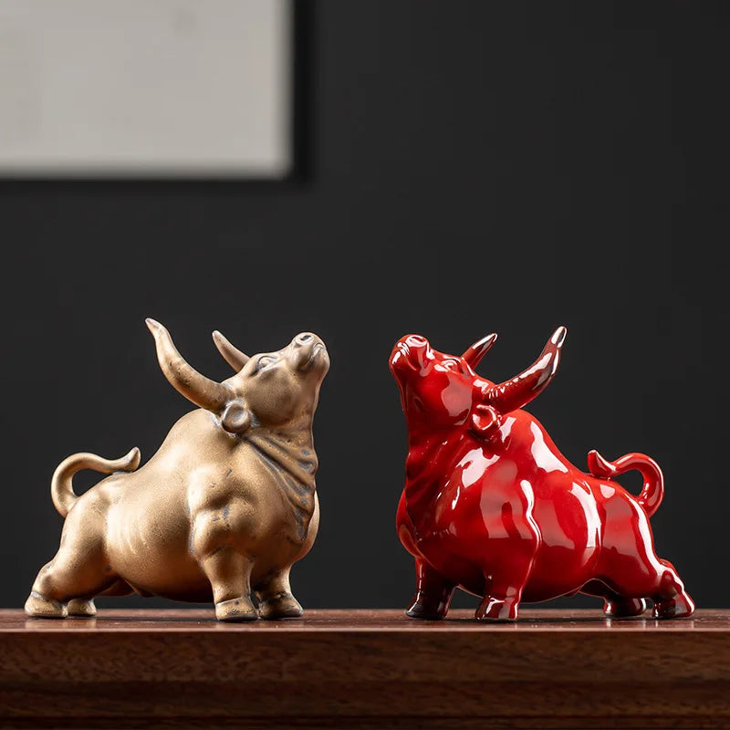Ceramic Bull Figurines Cattle Ornaments Porcelain Animal Statue Office Desktop Decor