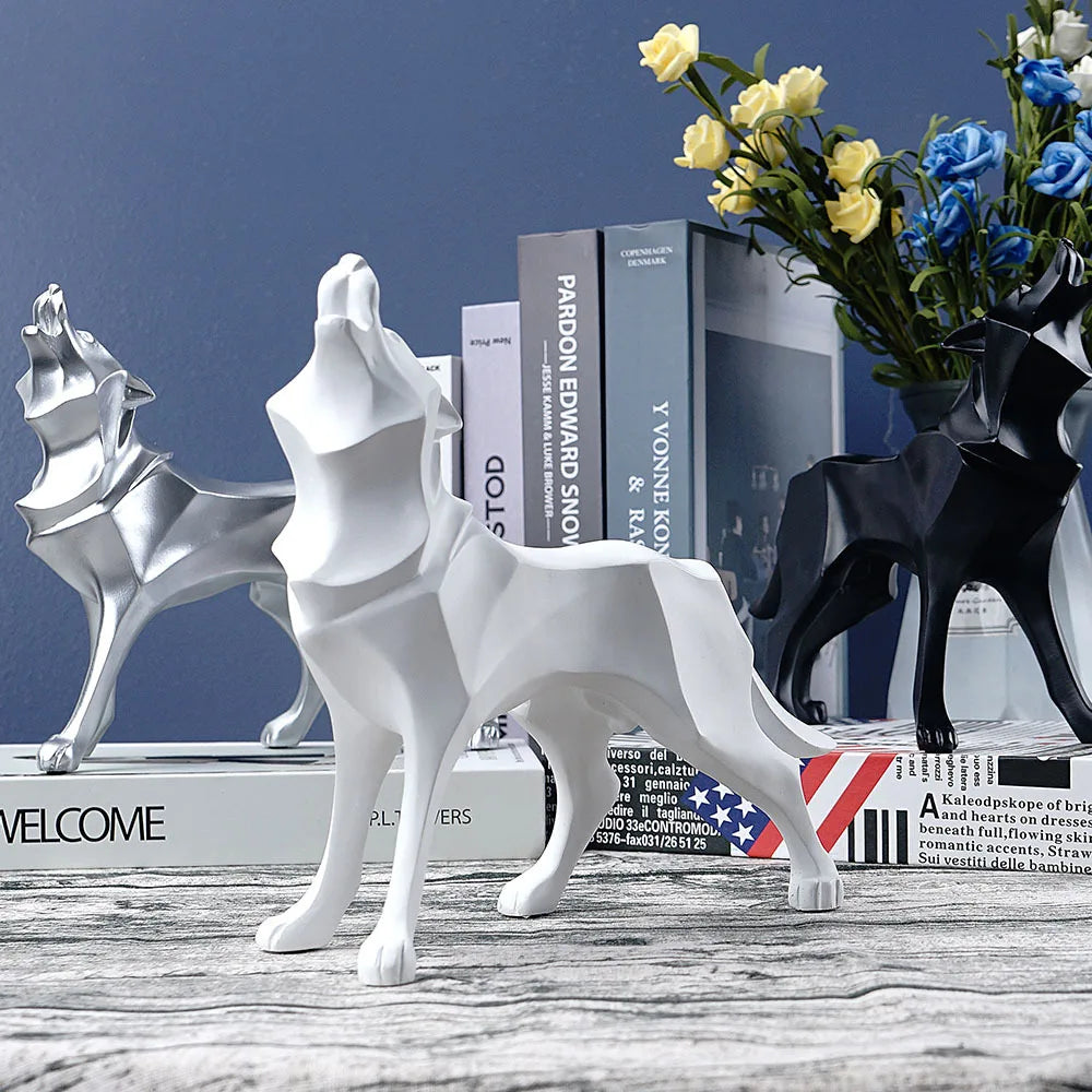 Resin Abstract Wolf Statue Geometric Animal Figurines Office Interior Decoration Nordic Home Decor