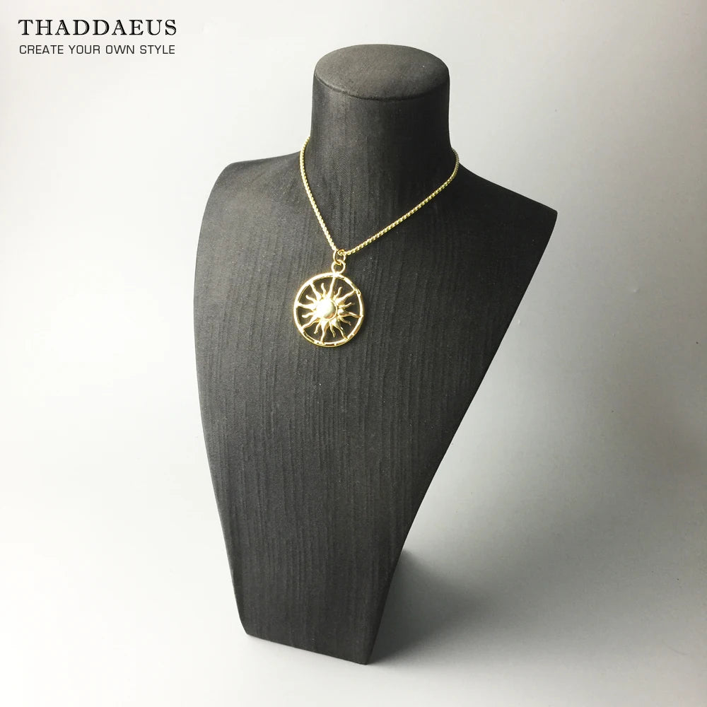 Gold Colour Sun Pendant Necklace Ethnic 925 Sterling Silver Men Women Gift