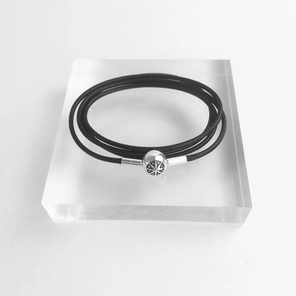 Waxed Cotton Black Necklace 925 Sterling Silver Rebel Style Men Women Gift