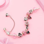 Pink Crystal Bead Charm Bracelet Colourful Enamel Handmade DIY Jewellery