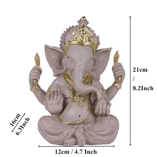 Sandstone Indian Ganesha Elephant God Statue Religious Hindu Feng Shui Buddha Sculpture