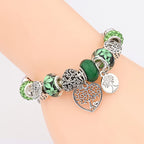 Tibetan Silver Tree of Life Charm Bracelet Green Crystal Flower Bead DIY