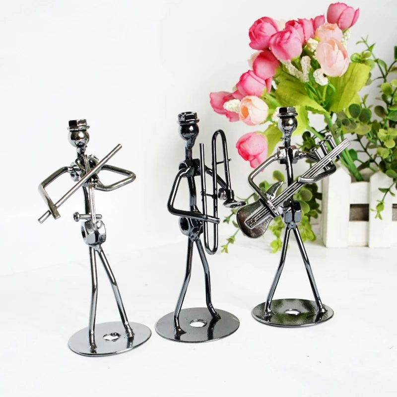 8 Styles 13cm Iron Music Band Figurine Metal Musician Model Vintage Office Decor