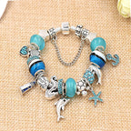 Classic Dolphin Charm Bracelet Blue Murano Crystal Glass DIY Bead Bangle