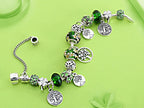 Silver Colour Tree of Life Bead Bracelet Green Leaf Crystal Charm Bangle