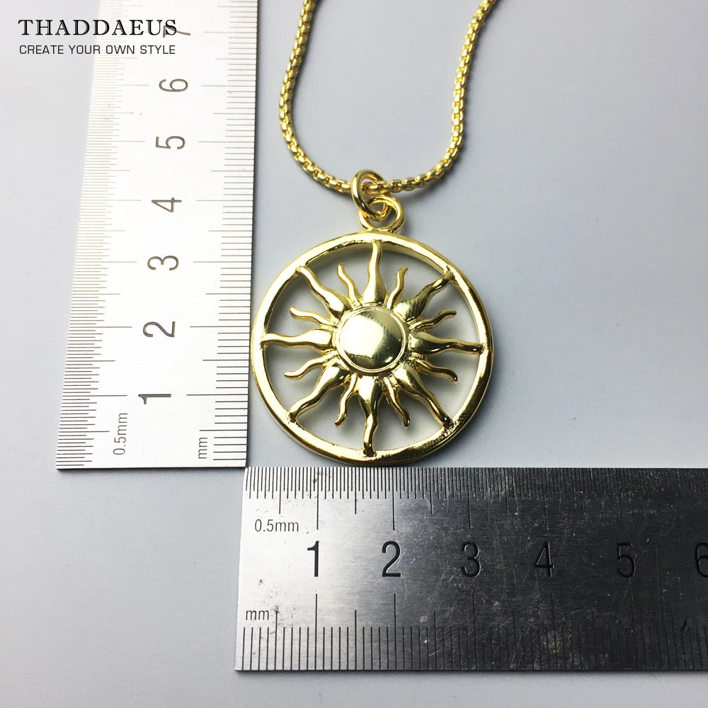 Gold Colour Sun Pendant Necklace Ethnic 925 Sterling Silver Men Women Gift