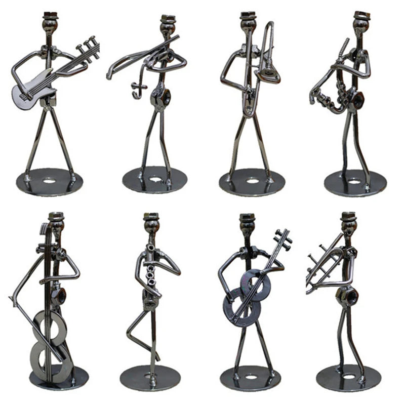 8 Styles 13cm Iron Music Band Figurine Metal Musician Model Vintage Office Decor