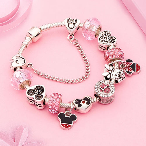 Pink Crystal Bead Charm Bracelet Colourful Enamel Handmade DIY Jewellery