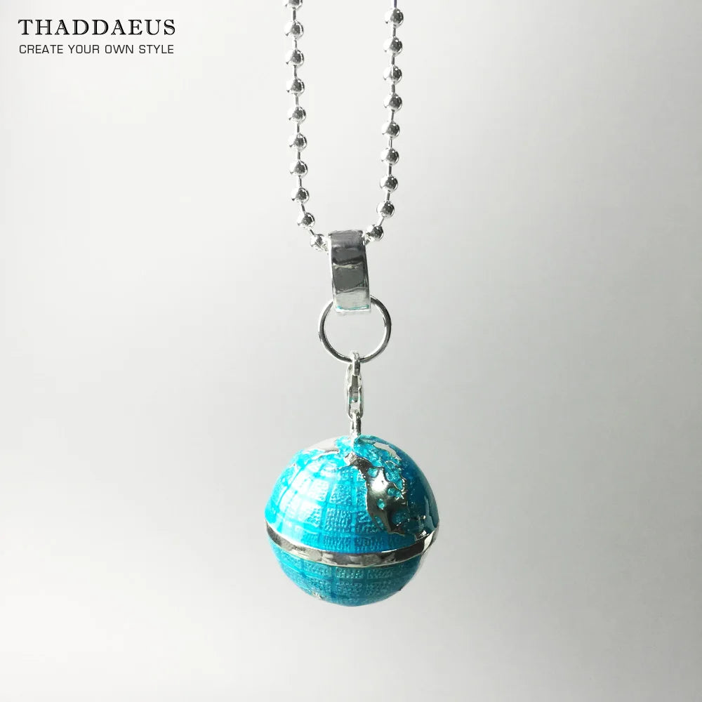 Globe Pendant Beads Necklace 925 Sterling Silver Rope Chain Jewellery Gift