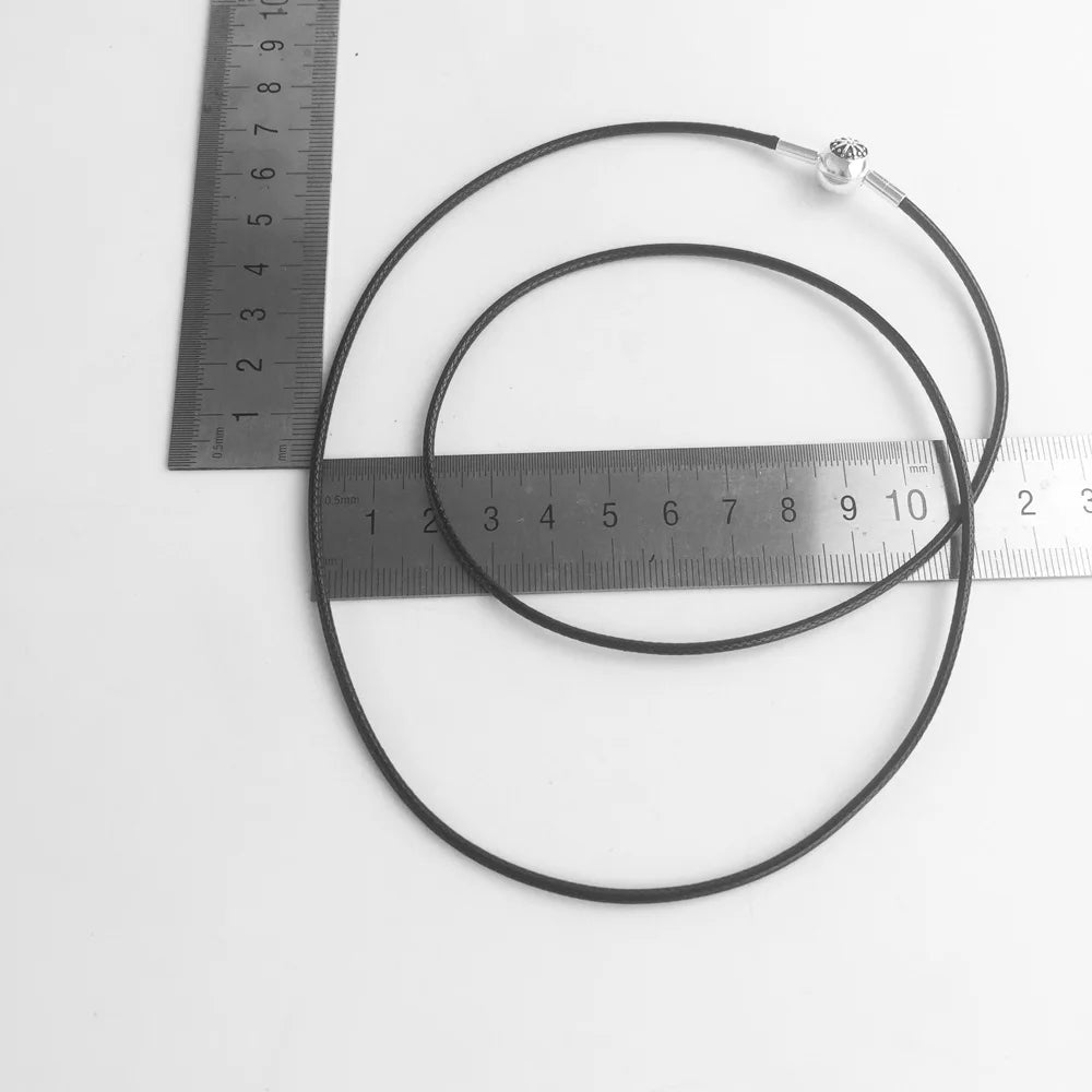Waxed Cotton Black Necklace 925 Sterling Silver Rebel Style Men Women Gift