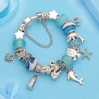 Classic Dolphin Charm Bracelet Blue Murano Crystal Glass DIY Bead Bangle