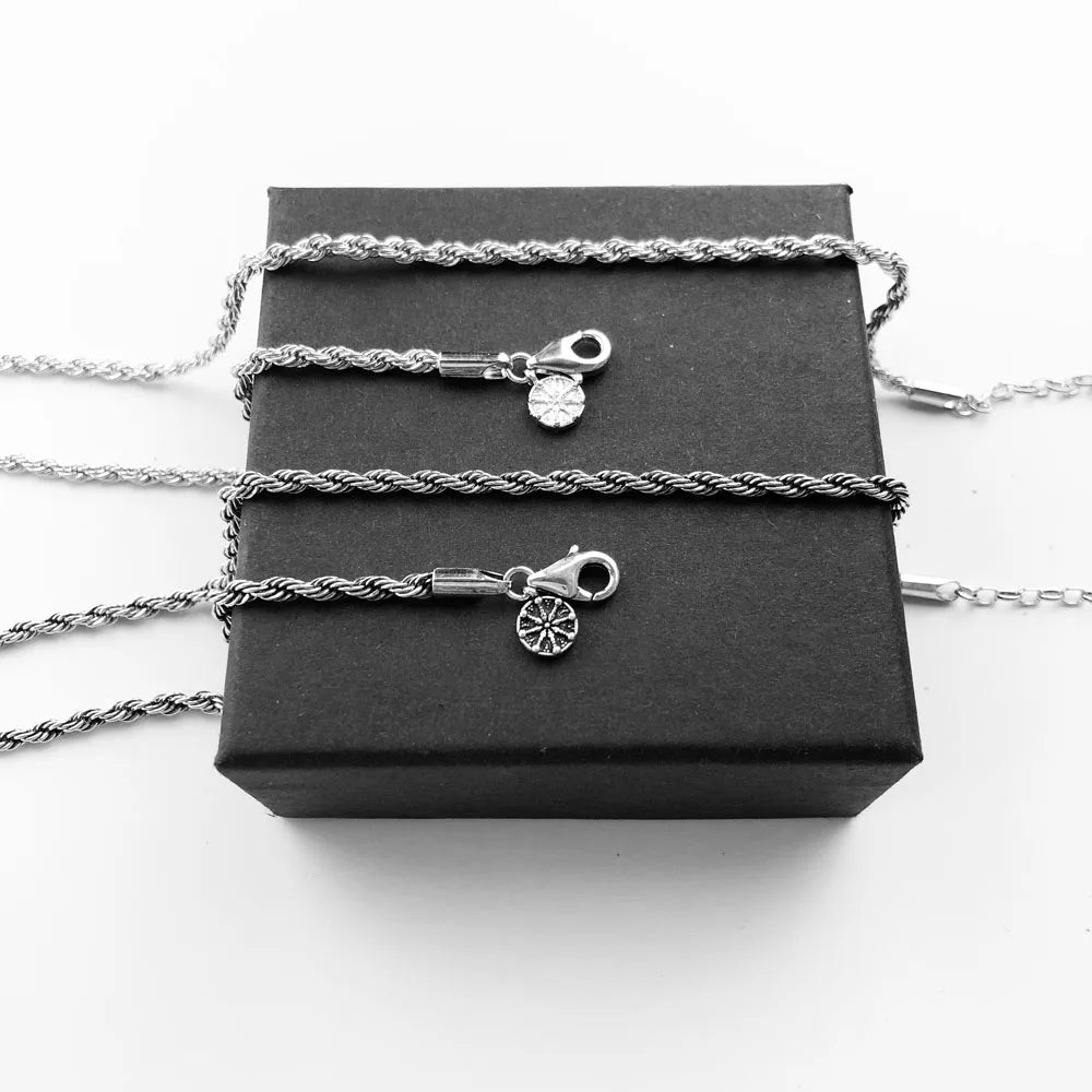 Karma Wheel Wire-Cable Chain Necklace 925 Sterling Silver Men Women Gift