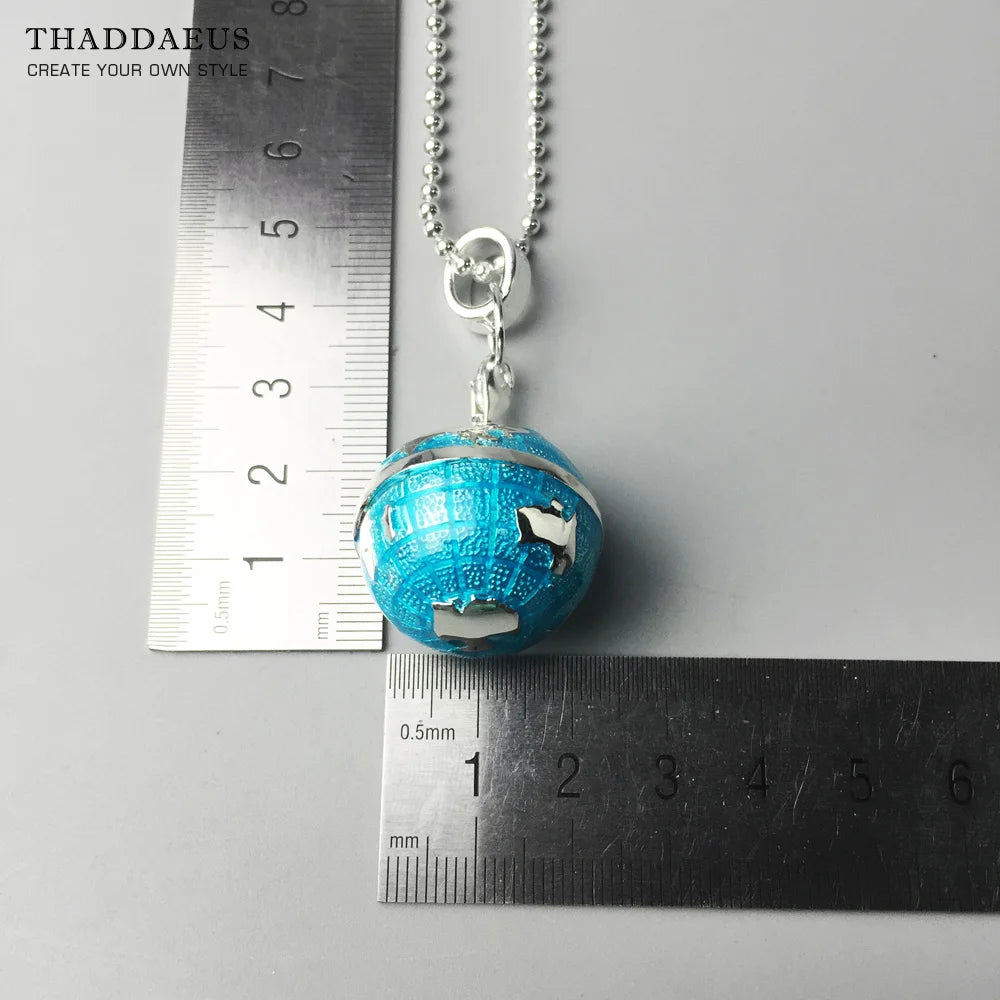 Globe Pendant Beads Necklace 925 Sterling Silver Rope Chain Jewellery Gift