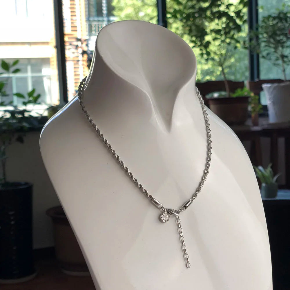 Karma Wheel Wire-Cable Chain Necklace 925 Sterling Silver Men Women Gift