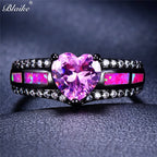Pink Heart Zircon Single Row Pink Fire Opal Rings For Women Black Gold Color Fashion Engagement Jewelry Halloween Gifts