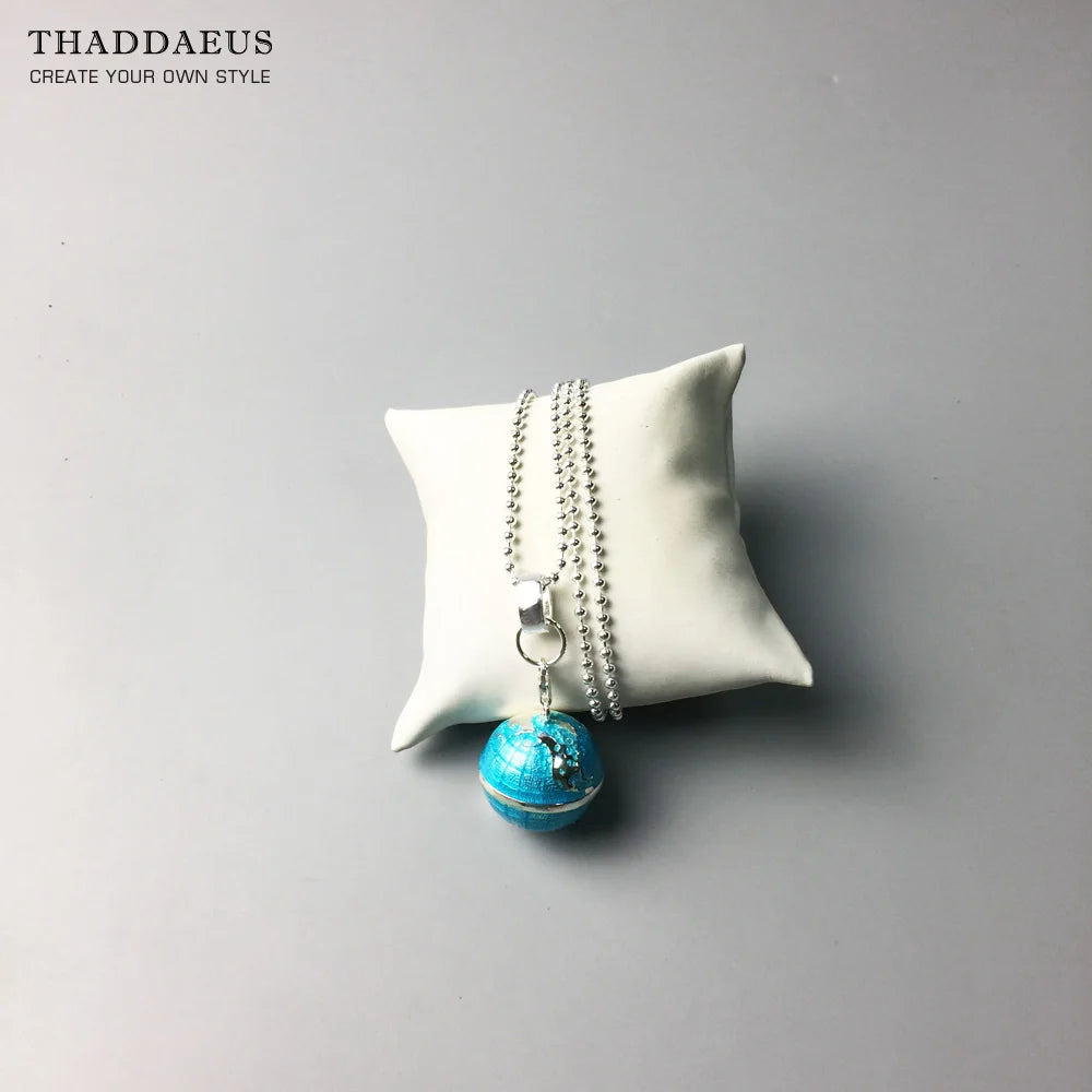 Globe Pendant Beads Necklace 925 Sterling Silver Rope Chain Jewellery Gift