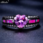 Pink Heart Zircon Single Row Pink Fire Opal Rings For Women Black Gold Color Fashion Engagement Jewelry Halloween Gifts