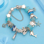 Classic Dolphin Charm Bracelet Blue Murano Crystal Glass DIY Bead Bangle
