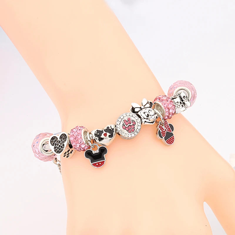 Pink Crystal Bead Charm Bracelet Colourful Enamel Handmade DIY Jewellery