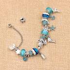 Classic Dolphin Charm Bracelet Blue Murano Crystal Glass DIY Bead Bangle