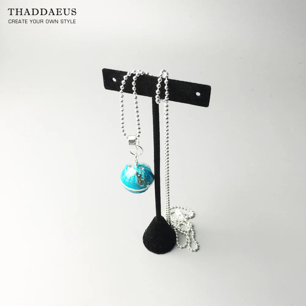 Globe Pendant Beads Necklace 925 Sterling Silver Rope Chain Jewellery Gift