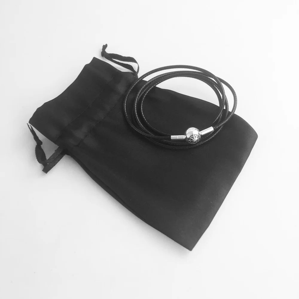 Waxed Cotton Black Necklace 925 Sterling Silver Rebel Style Men Women Gift