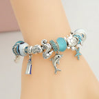 Classic Dolphin Charm Bracelet Blue Murano Crystal Glass DIY Bead Bangle