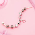 Romantic Pink Heart Charm Bracelet Fine Crystal DIY Bead Bangle Gift
