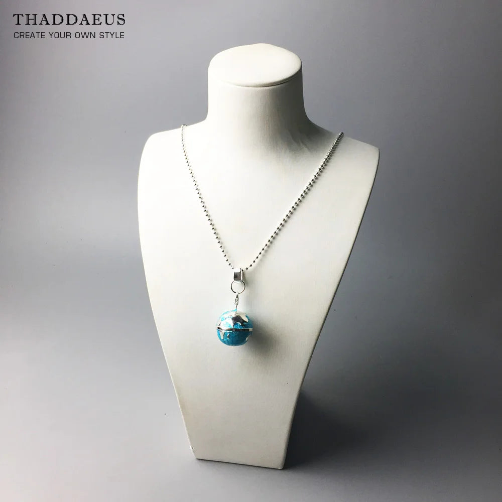 Globe Pendant Beads Necklace 925 Sterling Silver Rope Chain Jewellery Gift