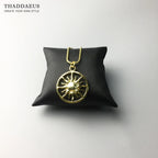 Gold Colour Sun Pendant Necklace Ethnic 925 Sterling Silver Men Women Gift