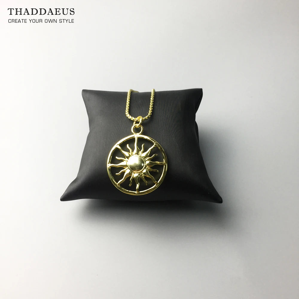 Gold Colour Sun Pendant Necklace Ethnic 925 Sterling Silver Men Women Gift