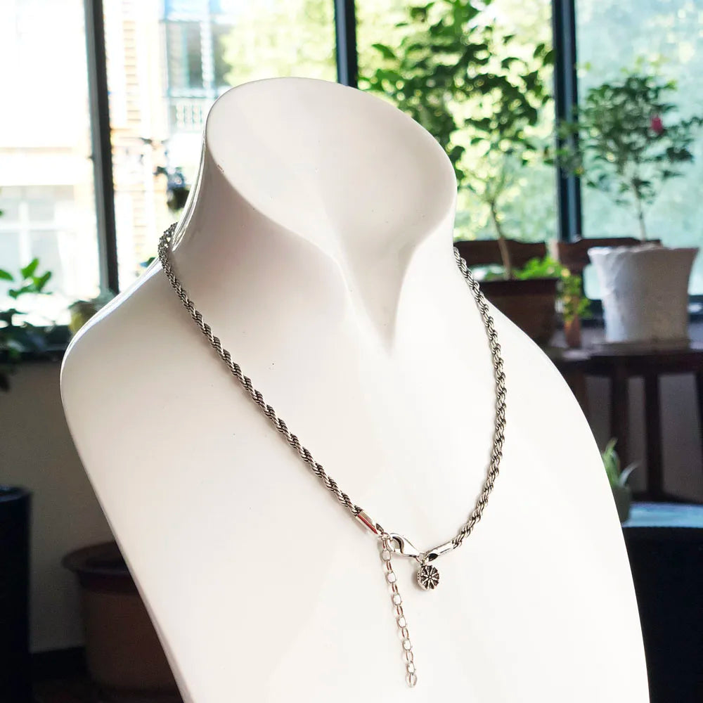 Karma Wheel Wire-Cable Chain Necklace 925 Sterling Silver Men Women Gift