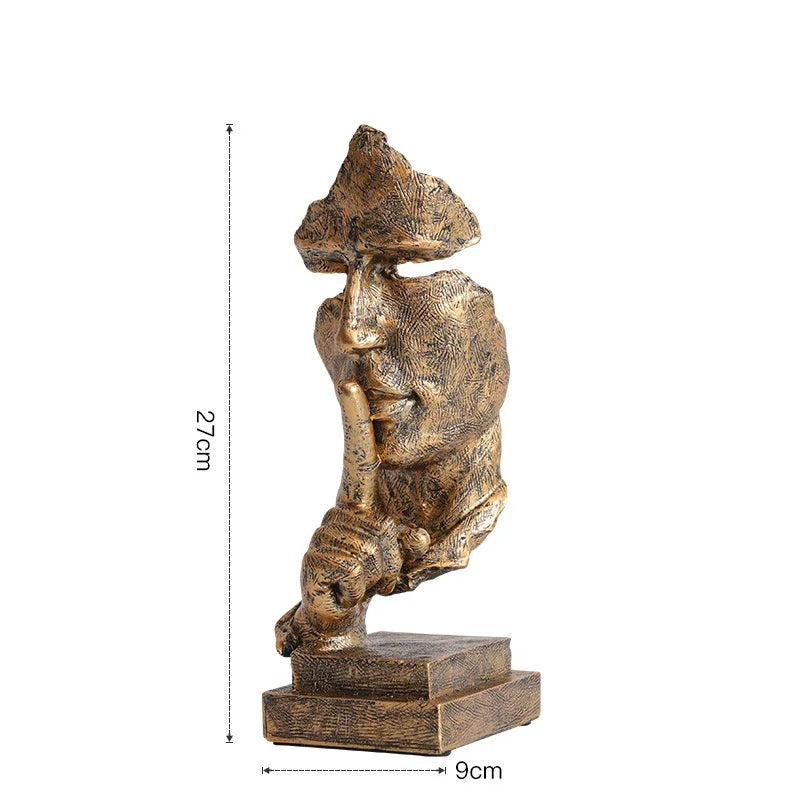 27cm Resin Silence is Golden Mask Statue Abstract Art Ornament Office Decoration